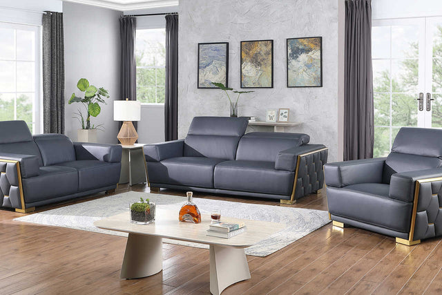 Hexor navy leather sofa front angle