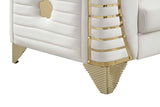 Close-up detail of Donovan Cream velvet upholstery