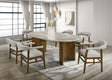 Cyra Marble Oval Dining Room Set showing oval marble table with six dining chairs