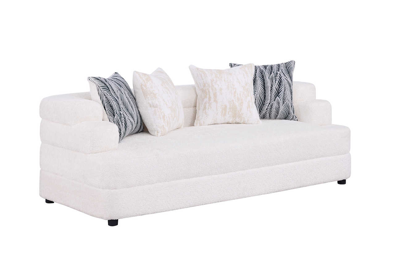 Stepso Cream Boucle Living Room Set side angle view of sofa and loveseat
