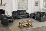 Eclipse black air leather power reclining sofa front angled view