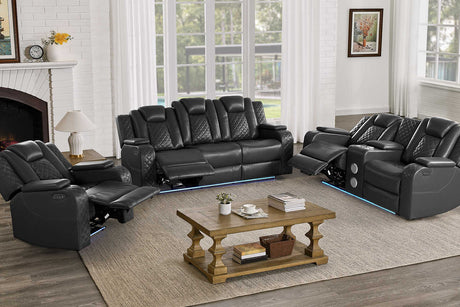 Eclipse black air leather power reclining sofa front angled view