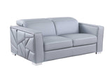 Side view of Astra light blue leather chair