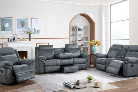 Rio Grande gray microfiber reclining sofa with drop-down table and USB port