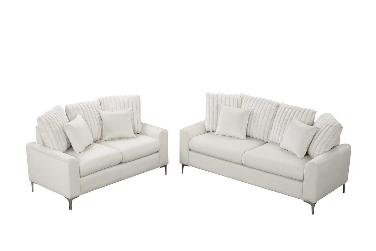 side view of Elina Beige Velvet 2-Piece Living Room Set