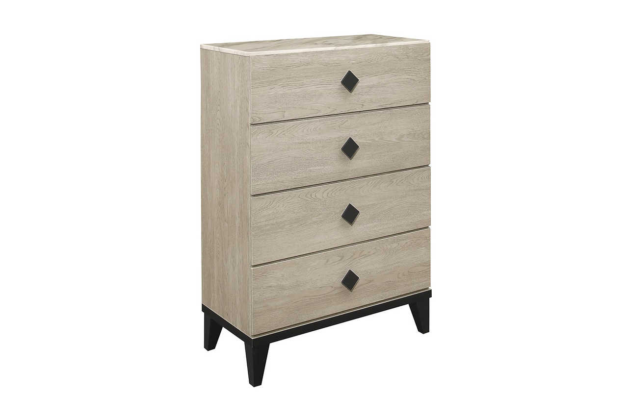 Giza Light Gray Upholstered Tufted Panel Bedroom Set bedroom view with dresser and mirror