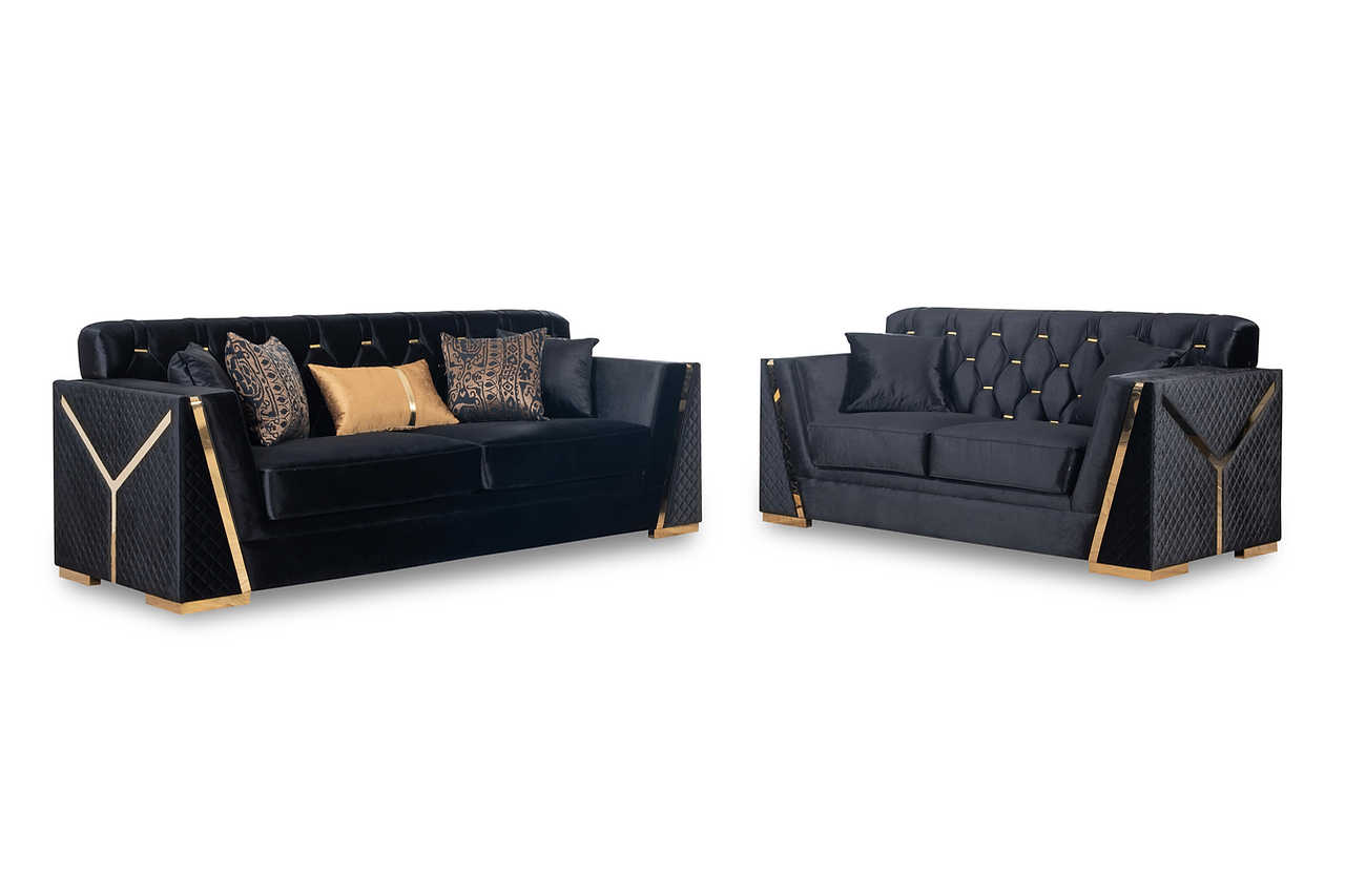 Hilena Black Velvet Living Room Set side angle