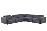 Close-up of dark navy leather upholstery on Nexus sectional
