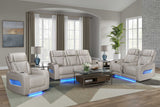 Loveseat arm featuring storage and cupholders
