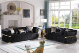 Side view of black velvet Anna Living Room Set loveseat