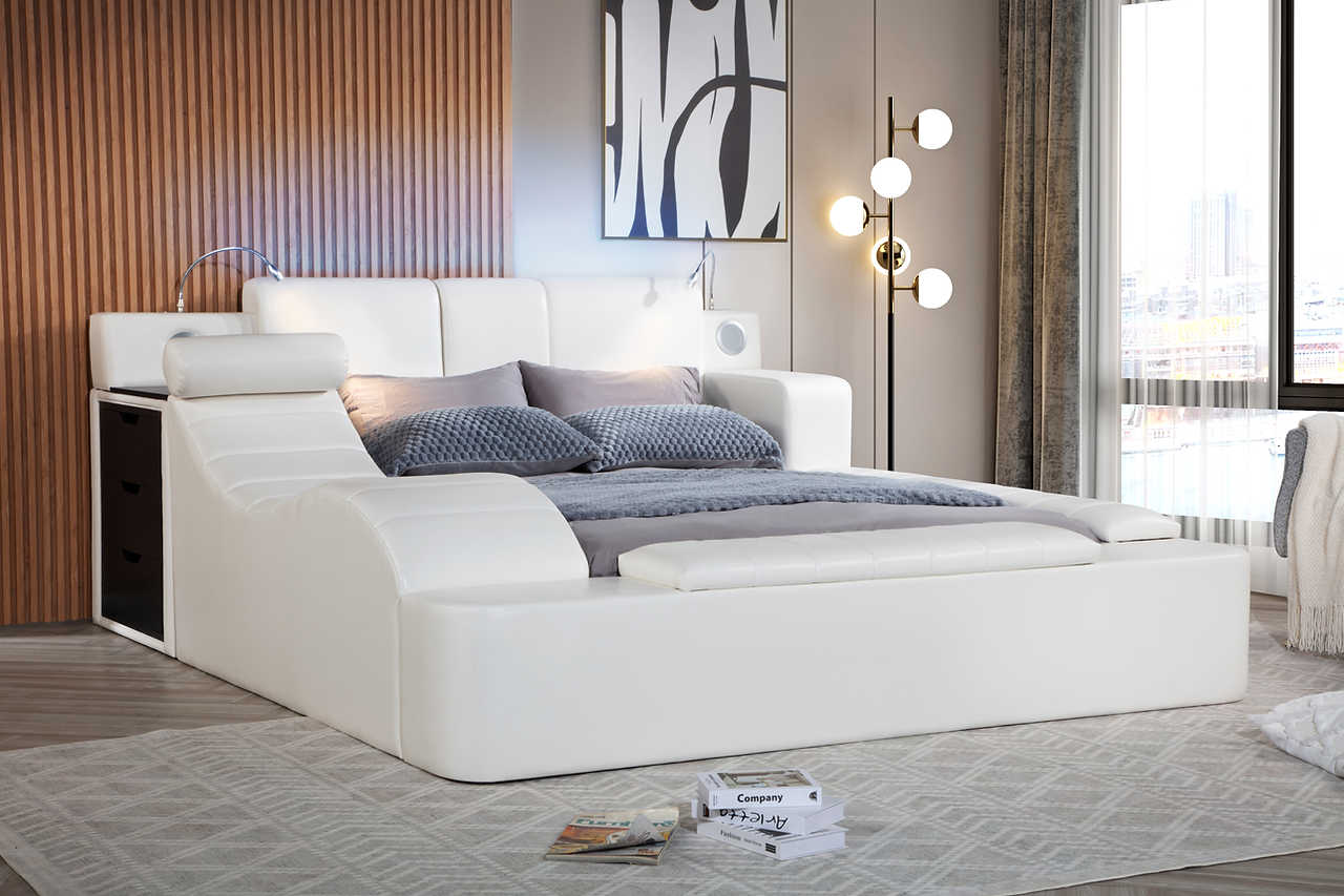 Side angle showing storage drawers of Apollo bed