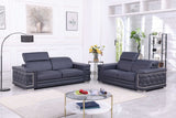 Side view of Favo Dark Navy Leather Sofa and Loveseat