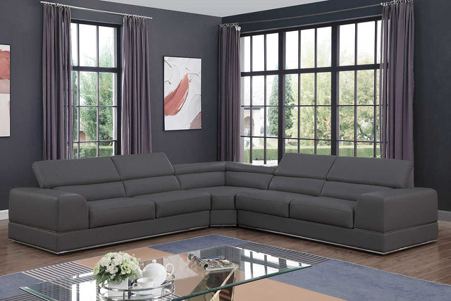 main view of Pella Dark Grey Leather Sectional sofa