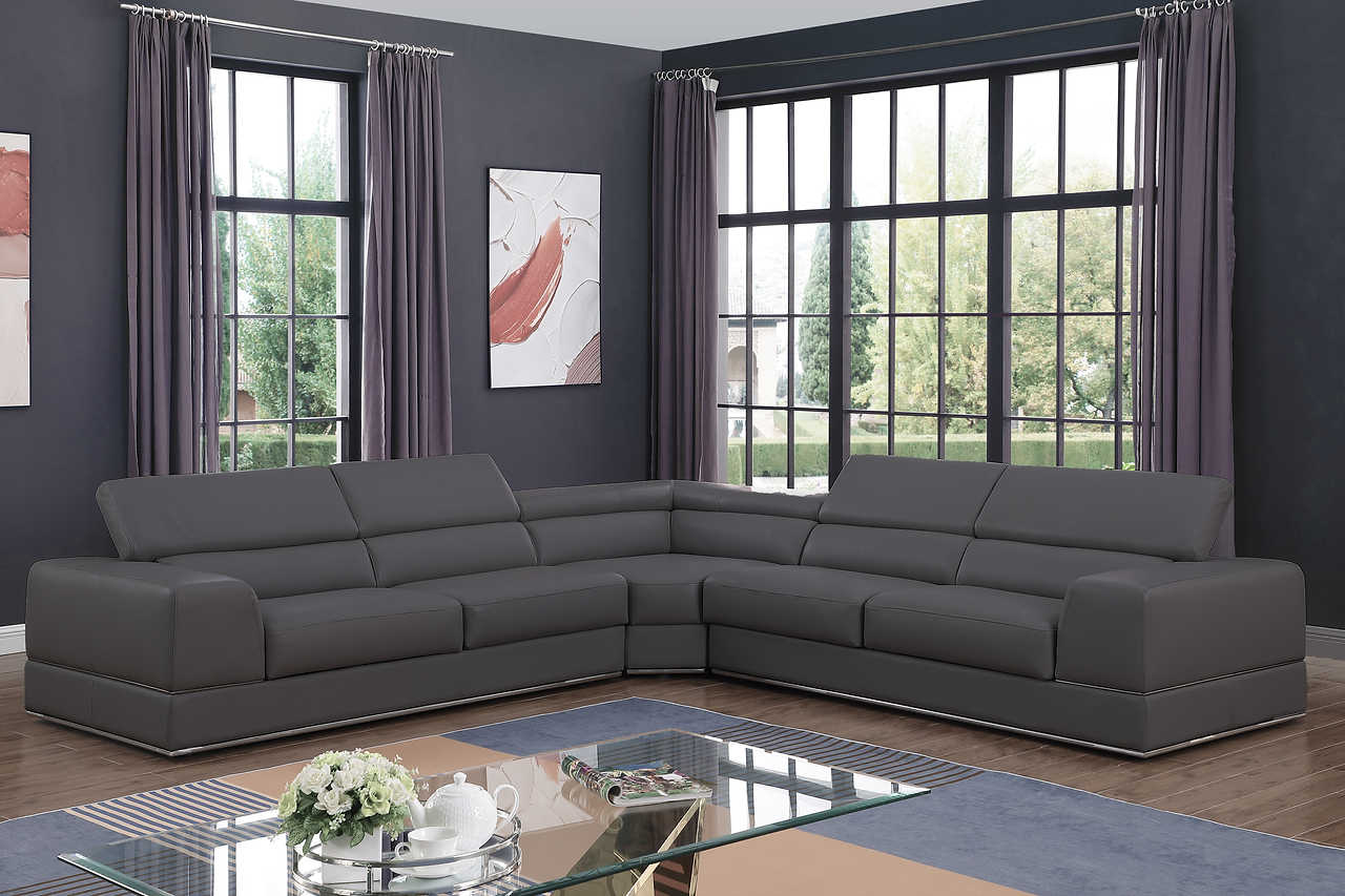 main view of Pella Dark Grey Leather Sectional sectional sofa