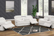 Melow reclining sofa with drop-down table and charging ports in eggshell white fabric