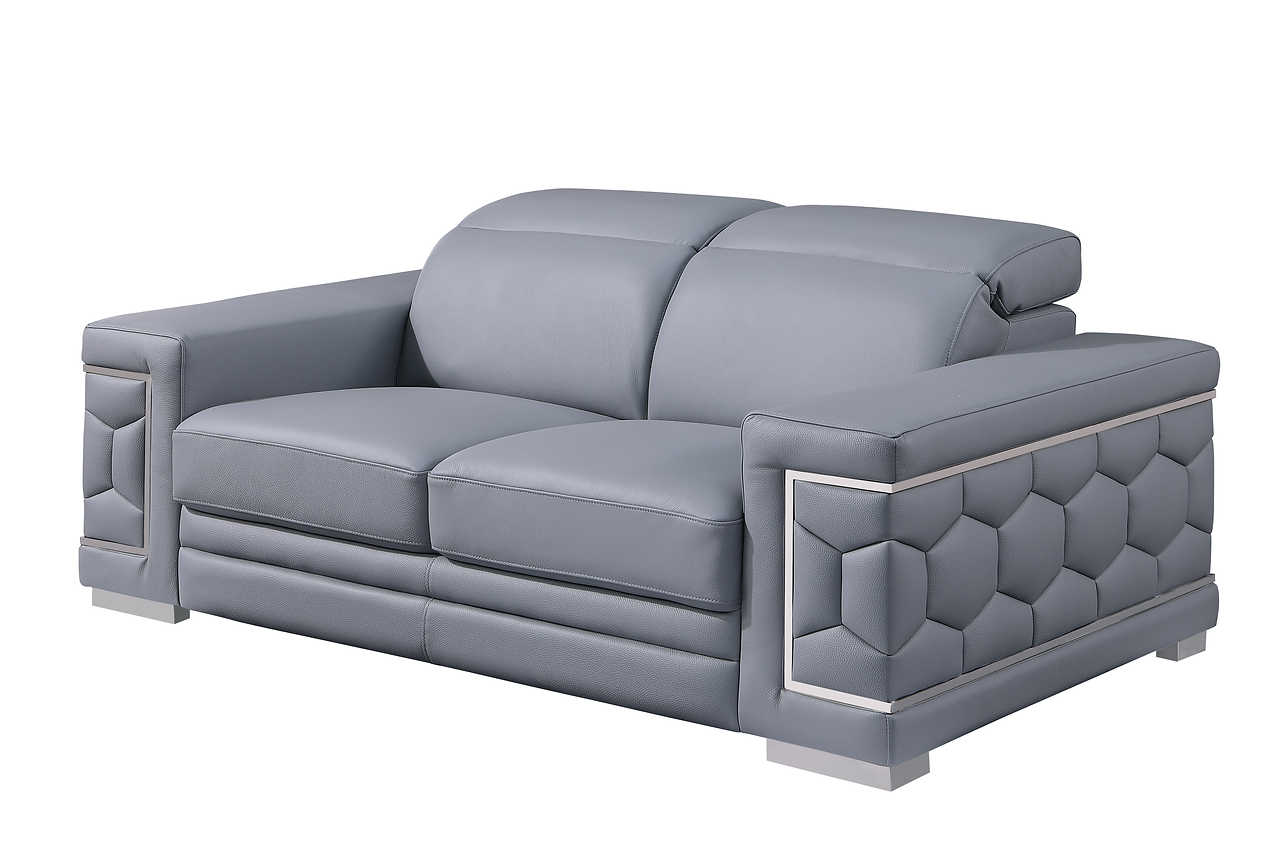 detail view of Favo Light Blue Leather Living Room Set furniture