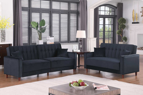 Cozy Black Living Room Set front view showing sofa and loveseat