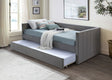 Vivi charcoal upholstered twin-over-twin daybed with trundle angle view