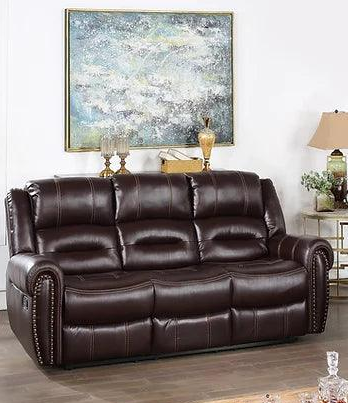 Houston Brown Reclining Sofa with Air Leather Upholstery