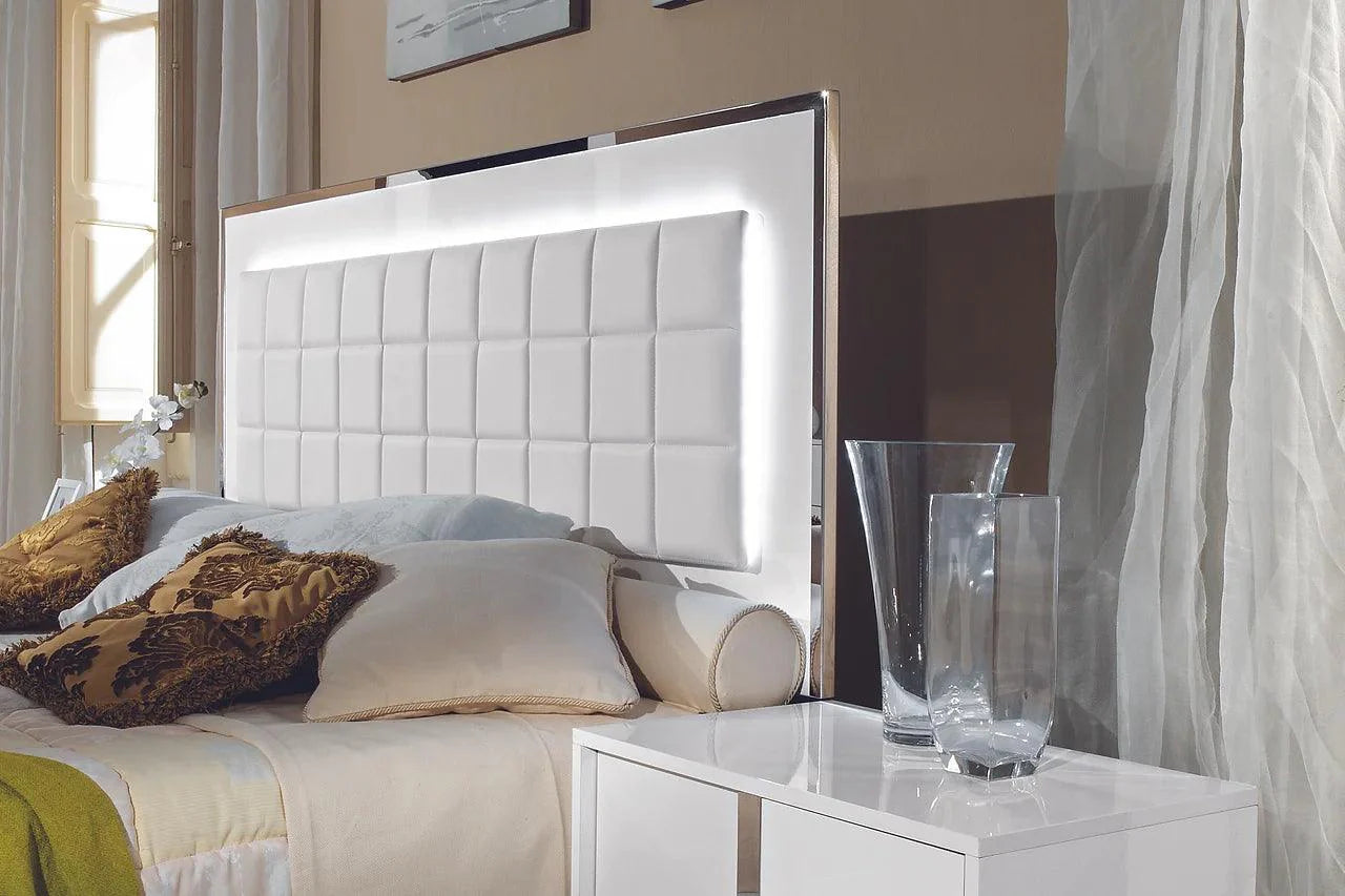 Bedroom overview of Alice White LED Upholstered Panel Bedroom Set bed