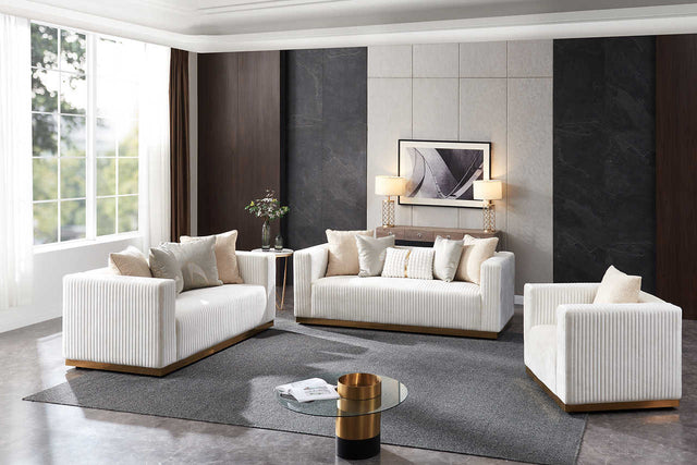 Alisha Ivory Living Room Set front view showing sofa and loveseat