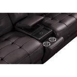 Power reclining sectional sofa seating detail in brown leather