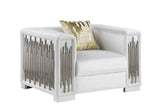 Token White Velvet Accent Chair showing silver legs and base