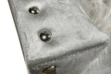 Detail of silver velvet upholstery on Zander Living Room Set