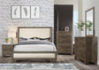 Sahara Beige Brown Upholstered Panel Bedroom Set showing upholstered headboard and footboard