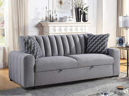Zaira Grey Boucle Fabric Sofa with Pullout Sleeper