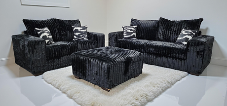 Texan Oversize Black Corduroy Ottoman with front view