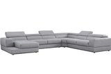Side view of Pella Light Gray Leather LAF sectional sofa