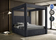Atlam Grey Upholstered Canopy Platform King Bed angled view showing corduroy upholstery and canopy frame