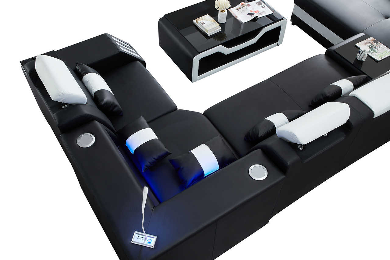 Matrix Black White Faux Leather Sectional