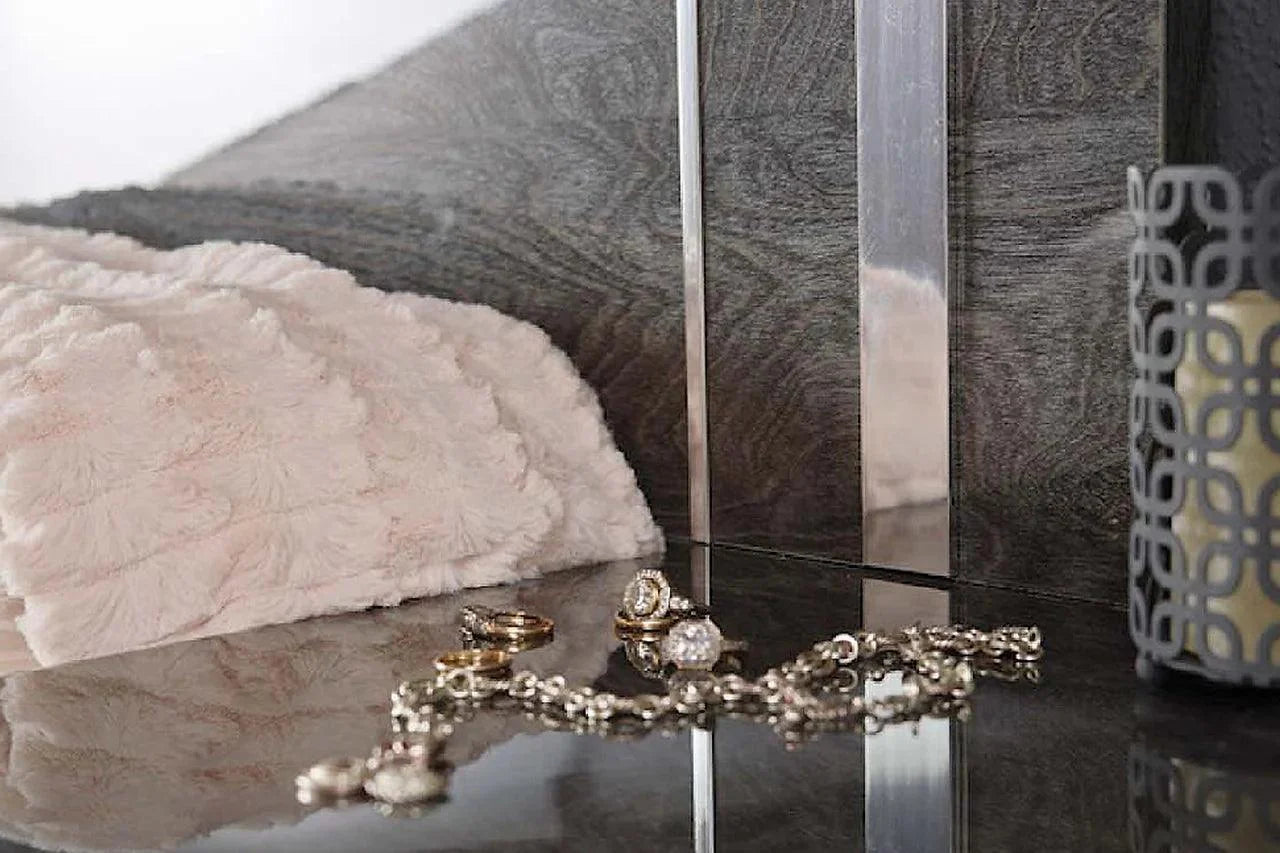 Sarah Grey Extra Nightstand in bedroom setting with modern decor