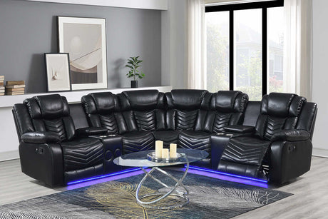 Lucky Charm black leather left-arm reclining loveseat with LED and speakers