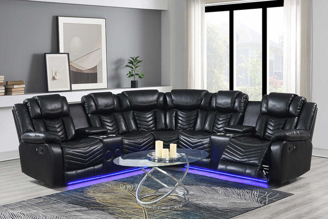 Lucky Charm black leather left-arm reclining loveseat with LED and speakers