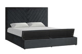 Close-up of black velvet upholstery on Mio queen bed