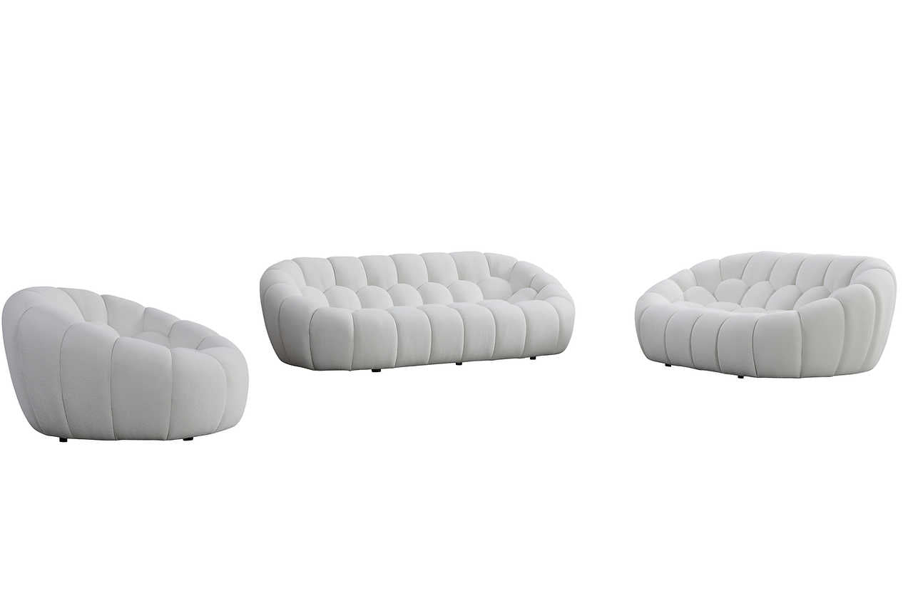 Bubbles White Boucle Living Room Set