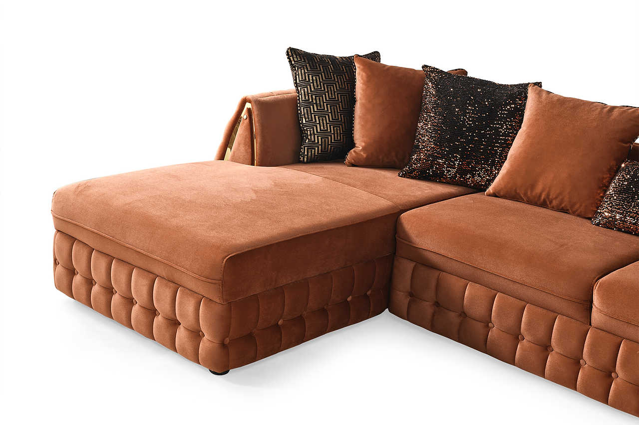 Sicilya Rust Orange Sectional Sofa in styled living room