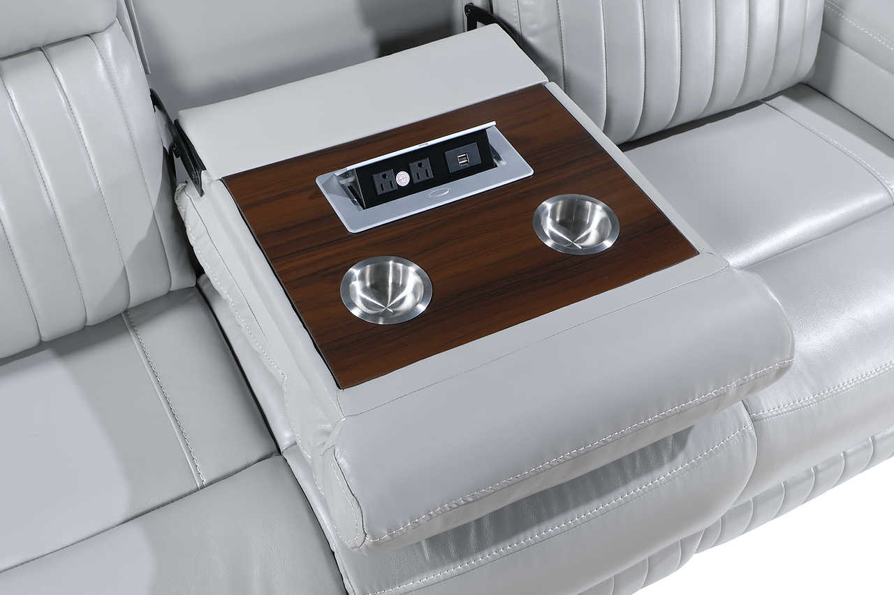 Ethan Light Grey Air Leather reclining loveseat side view