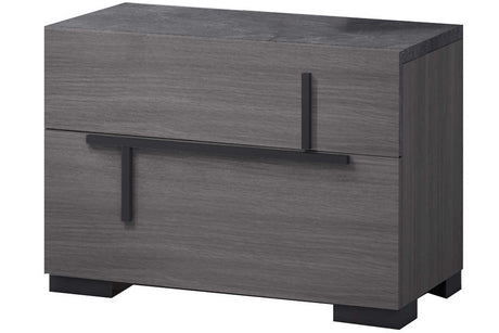 Sunrise Gray Nightstand front angle showing two soft-closing drawers