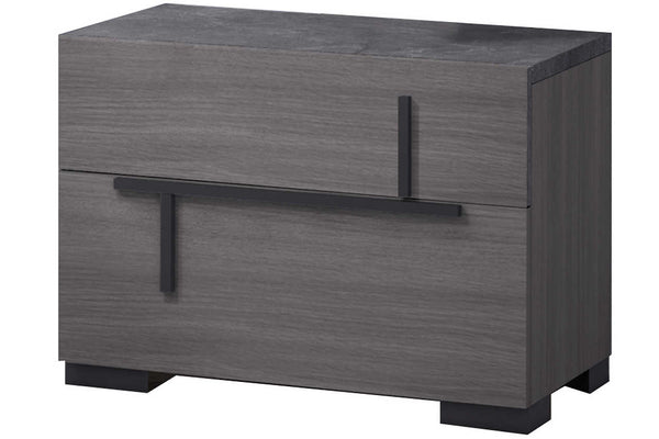 Sunrise Gray Nightstand front angle showing two soft-closing drawers