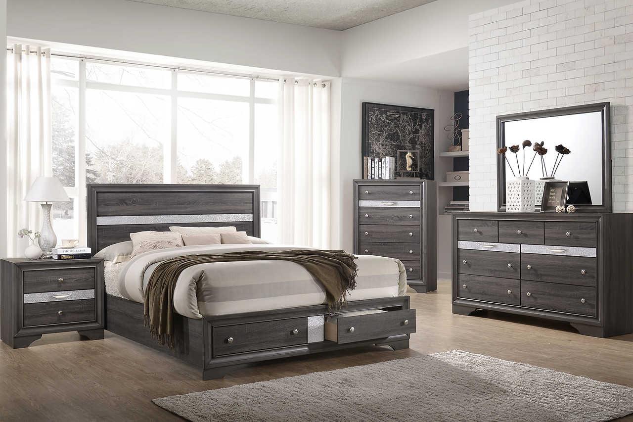 Hannah Grey 9-drawer dresser with mirror side angle