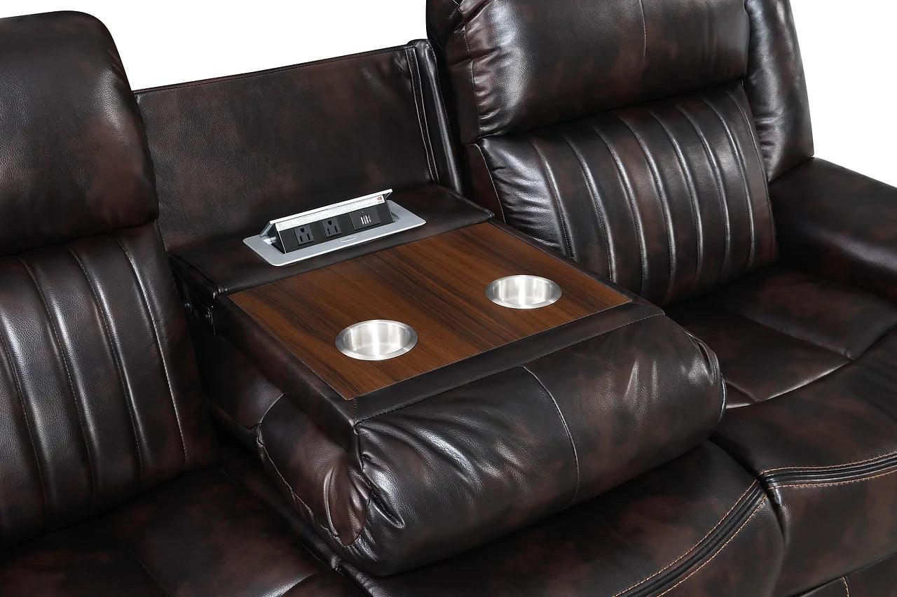 Lavon Brown brown faux leather upholstered reclining loveseat front view