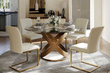 Close-up of the bronze carbon steel base of Sami 51 inch dining table