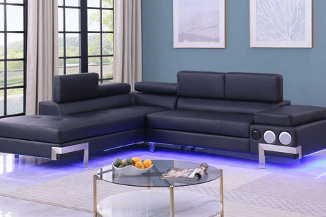 Main view of Magic Black PU sectional sofa with LED speakers