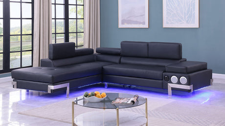 Front main view of Magic Black Sectional sofa in black PU upholstery