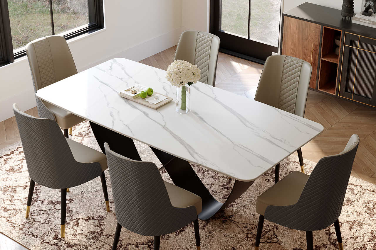 Close-up of Jewel Table's 12mm white sintered stone surface