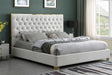 Rose Cream Velvet Tufted Queen Bed, angled side view